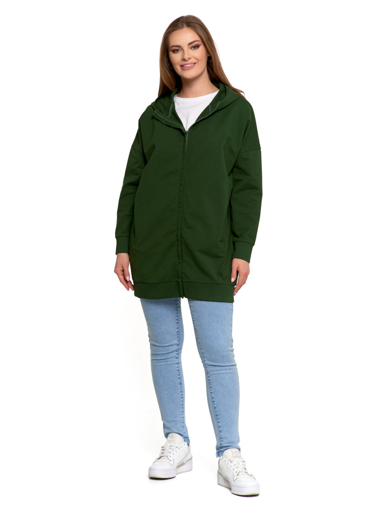 Bluzy - Bluza damska dresowa długa z kapturem i zamkiem ZIELONY - produkt moraj.pl 6