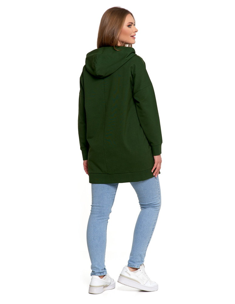 Bluzy - Bluza damska dresowa długa z kapturem i zamkiem ZIELONY - produkt moraj.pl 7