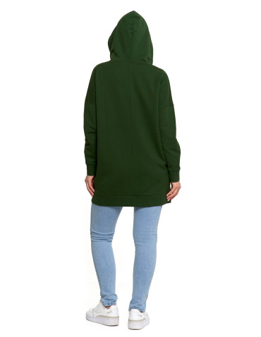 Bluzy - Bluza damska dresowa długa z kapturem i zamkiem ZIELONY - produkt 8