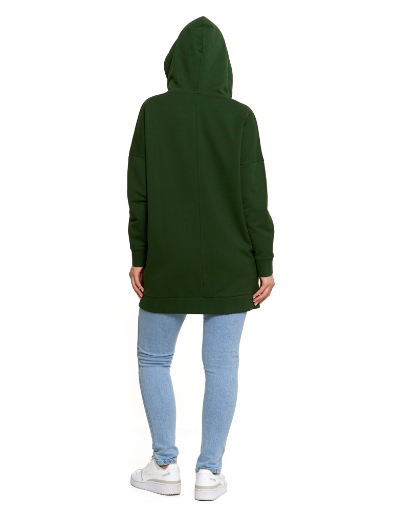 Bluzy - Bluza damska dresowa długa z kapturem i zamkiem ZIELONY - produkt moraj.pl 8