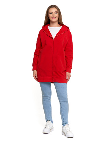 Bluzy - Bluza damska dresowa długa z kapturem i zamkiem CZERWONY - produkt 4