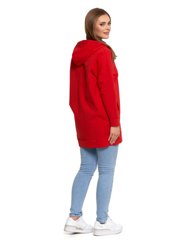 Bluzy - Bluza damska dresowa długa z kapturem i zamkiem CZERWONY - produkt 9