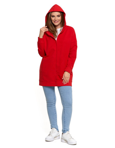 Bluzy - Bluza damska dresowa długa z kapturem i zamkiem CZERWONY - produkt 10