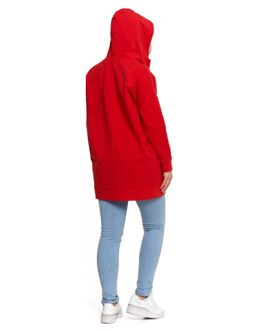 Bluzy - Bluza damska dresowa długa z kapturem i zamkiem CZERWONY - produkt 11
