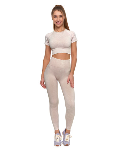 Legginsy - Legginsy damskie bezszwowe z wysokim stanem sportowe BEŻOWY - produkt 1