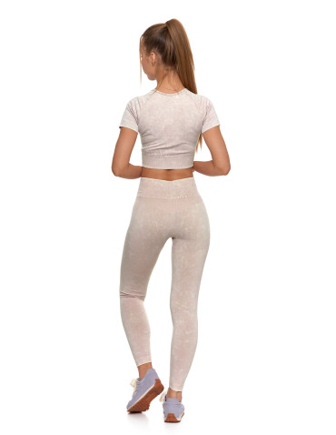 Legginsy - Legginsy damskie bezszwowe z wysokim stanem sportowe BEŻOWY - produkt 2