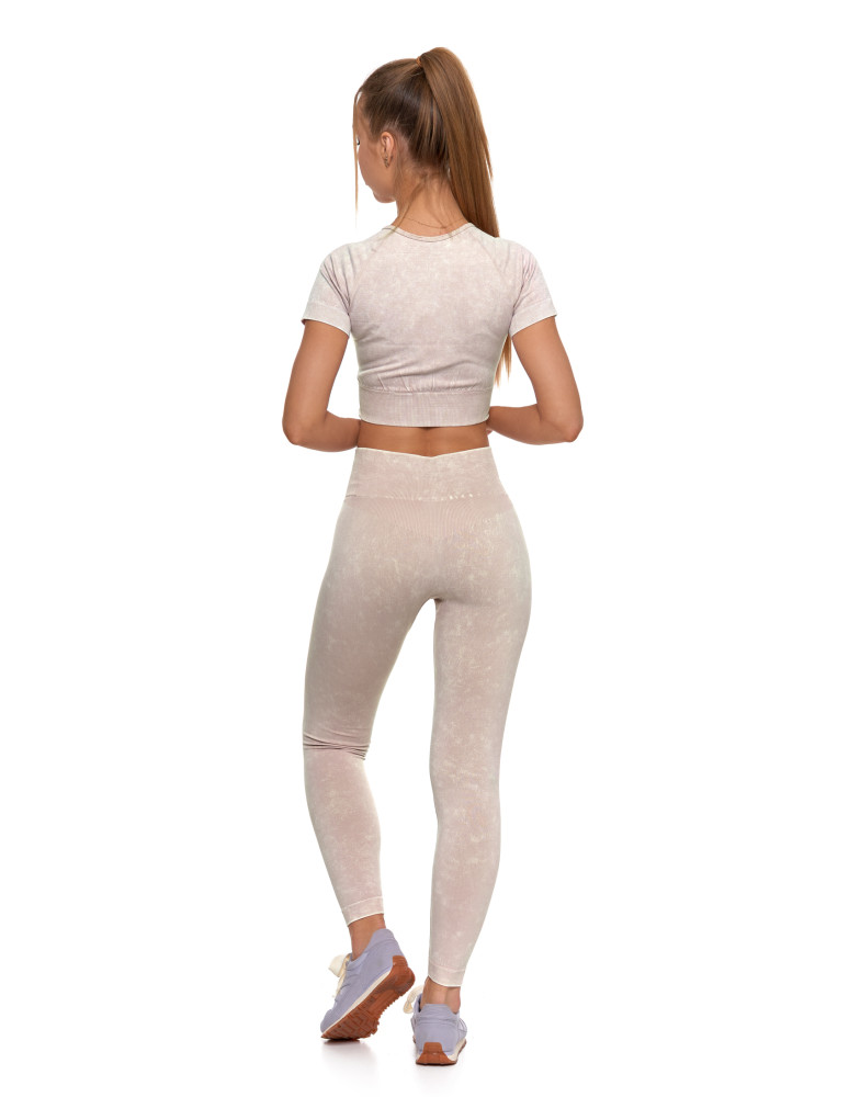 Legginsy - Legginsy damskie bezszwowe z wysokim stanem sportowe BEŻOWY - produkt moraj.pl 2