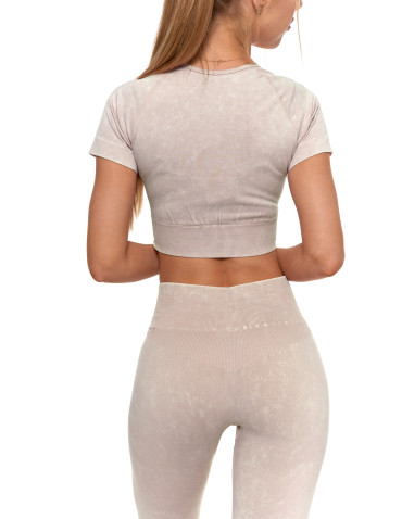Legginsy - Legginsy damskie bezszwowe z wysokim stanem sportowe BEŻOWY - produkt 3