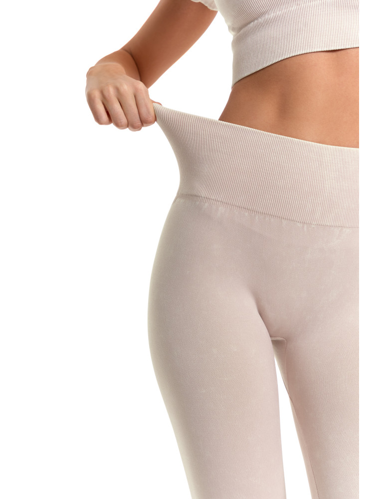 Legginsy - Legginsy damskie bezszwowe z wysokim stanem sportowe BEŻOWY - produkt moraj.pl 4