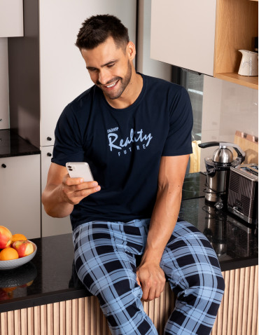 Krótki rękaw - Piżama męska bawełniana z krótkim rękawem Plus Size GRANATOWY - produkt 7