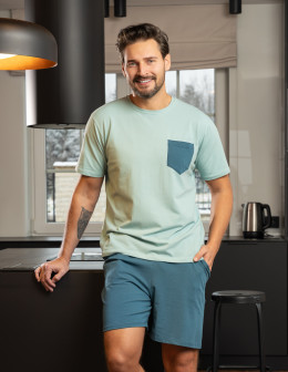 Piżama męska z bawełny z krótkim rękawem i spodenkami