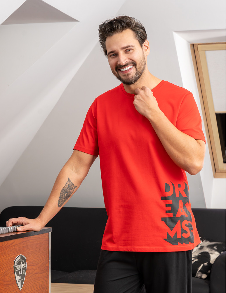 Krótki rękaw - Piżama męska bawełniana z napisami CZARNY - produkt moraj.pl 7