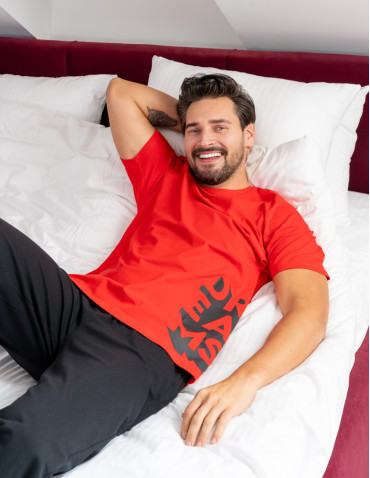 Krótki rękaw - Piżama męska bawełniana z napisami CZARNY - produkt 8