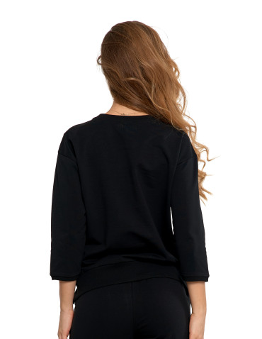 Bluzy - Bluza dresowa damska z rękawem 3/4 i rozcięciem po bokach CZARNY - produkt 2