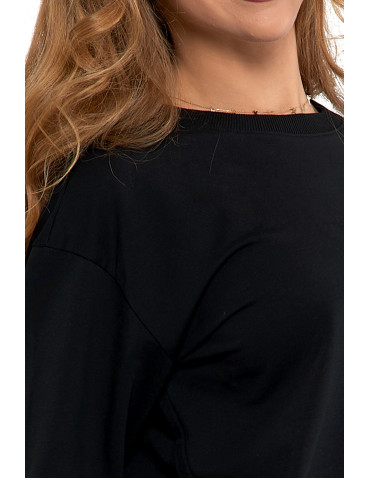 Bluzy - Bluza dresowa damska z rękawem 3/4 i rozcięciem po bokach CZARNY - produkt 3