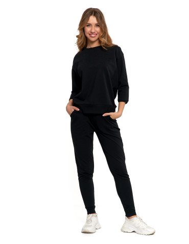 Bluzy - Bluza dresowa damska z rękawem 3/4 i rozcięciem po bokach CZARNY - produkt 7
