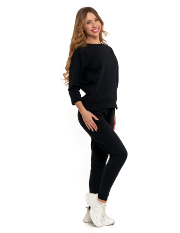 Bluzy - Bluza dresowa damska z rękawem 3/4 i rozcięciem po bokach CZARNY - produkt 8