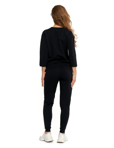Bluzy - Bluza dresowa damska z rękawem 3/4 i rozcięciem po bokach CZARNY - produkt 9