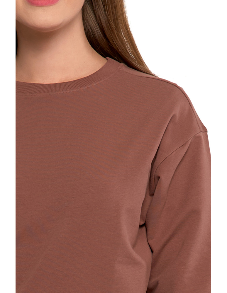 Bluzy - Bluza dresowa damska z rękawem 3/4 i rozcięciem po bokach BRĄZOWY - produkt moraj.pl 5