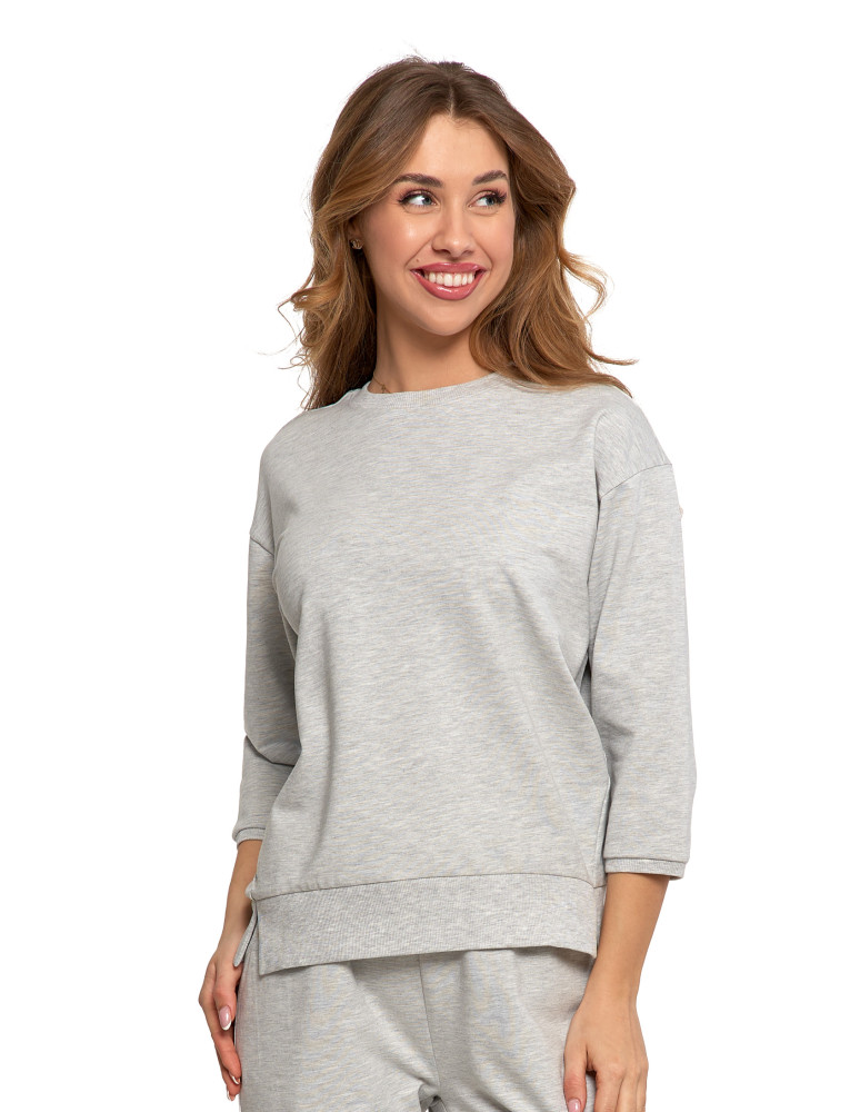 Bluzy - Bluza dresowa damska z rękawem 3/4 i rozcięciem po bokach JASNY SZARY - produkt moraj.pl 1