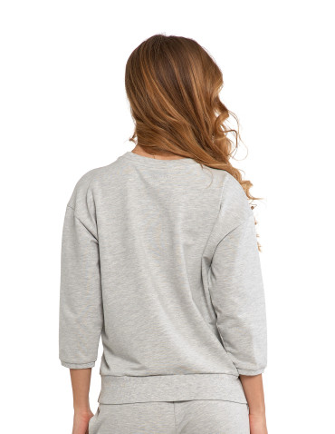 Bluzy - Bluza dresowa damska z rękawem 3/4 i rozcięciem po bokach JASNY SZARY - produkt 2