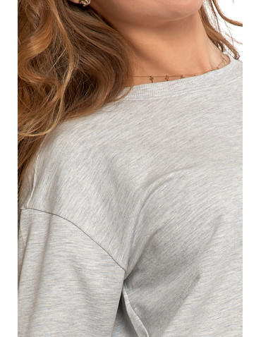 Bluzy - Bluza dresowa damska z rękawem 3/4 i rozcięciem po bokach JASNY SZARY - produkt 4