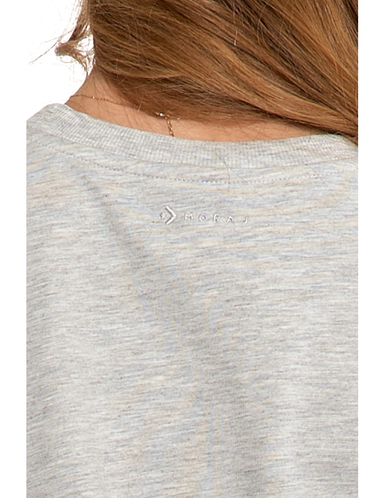 Bluzy - Bluza dresowa damska z rękawem 3/4 i rozcięciem po bokach JASNY SZARY - produkt moraj.pl 5