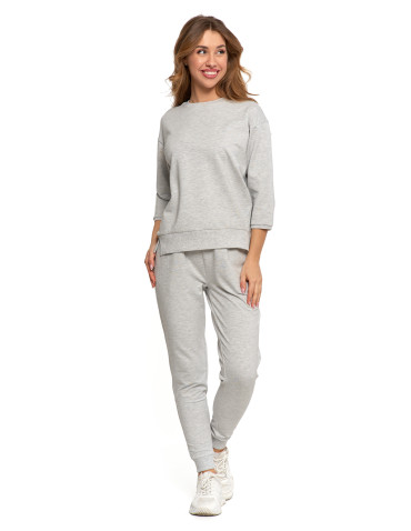 Bluzy - Bluza dresowa damska z rękawem 3/4 i rozcięciem po bokach JASNY SZARY - produkt 8