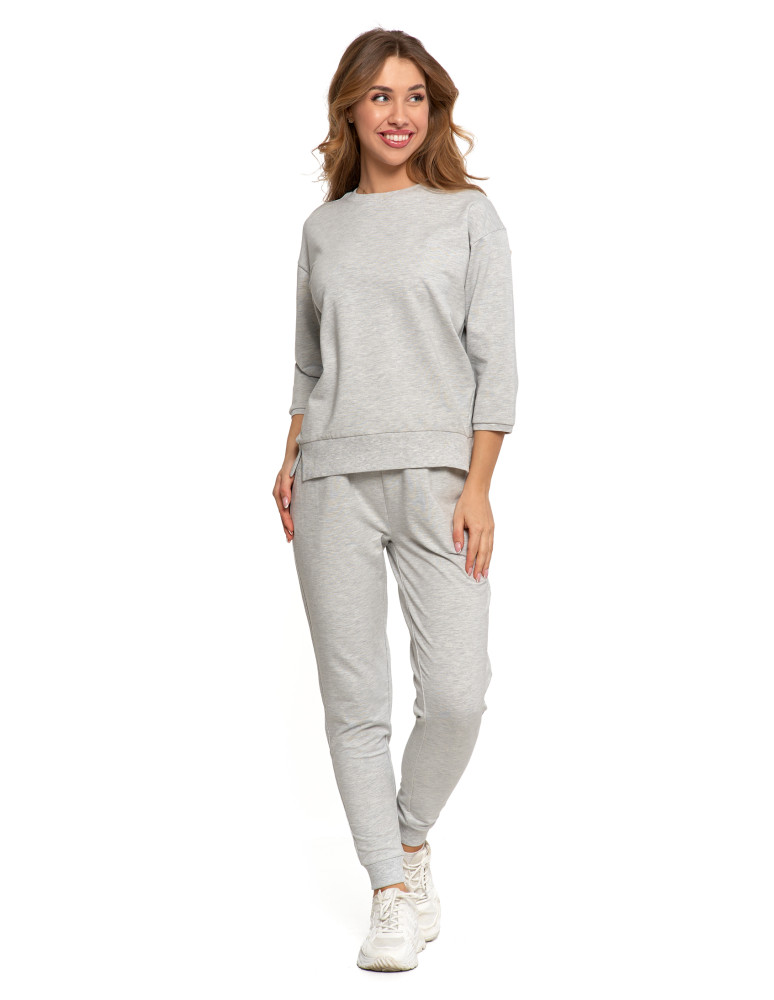 Bluzy - Bluza dresowa damska z rękawem 3/4 i rozcięciem po bokach JASNY SZARY - produkt moraj.pl 8