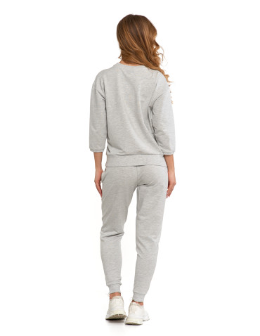 Bluzy - Bluza dresowa damska z rękawem 3/4 i rozcięciem po bokach JASNY SZARY - produkt 11