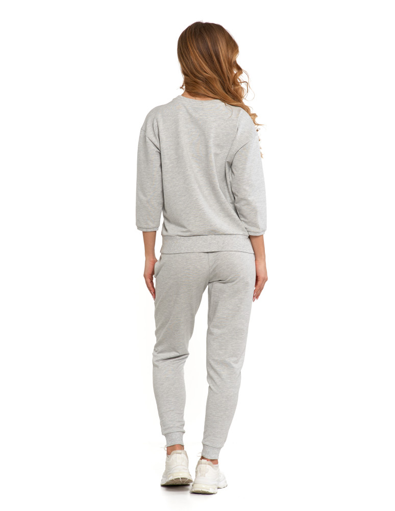 Bluzy - Bluza dresowa damska z rękawem 3/4 i rozcięciem po bokach JASNY SZARY - produkt moraj.pl 11