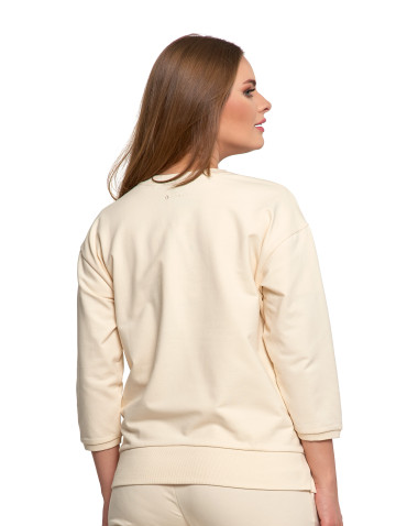 Bluzy - Bluza dresowa damska z rękawem 3/4 i rozcięciem po bokach KREMOWY - produkt 2