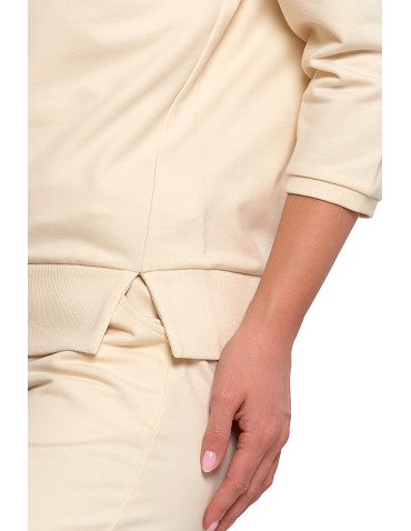 Bluzy - Bluza dresowa damska z rękawem 3/4 i rozcięciem po bokach KREMOWY - produkt 4