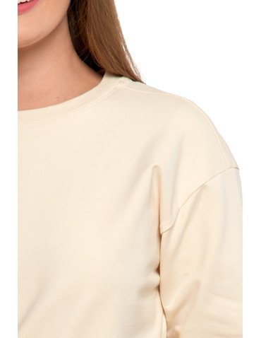 Bluzy - Bluza dresowa damska z rękawem 3/4 i rozcięciem po bokach KREMOWY - produkt 5