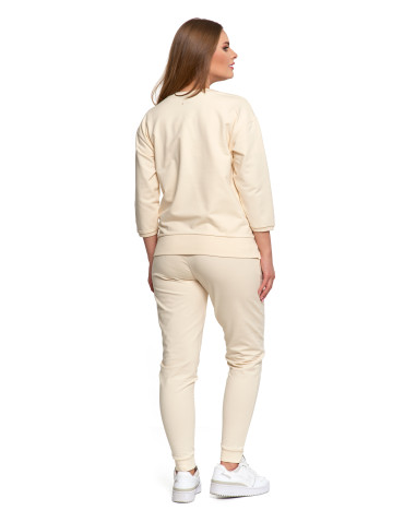 Bluzy - Bluza dresowa damska z rękawem 3/4 i rozcięciem po bokach KREMOWY - produkt 8