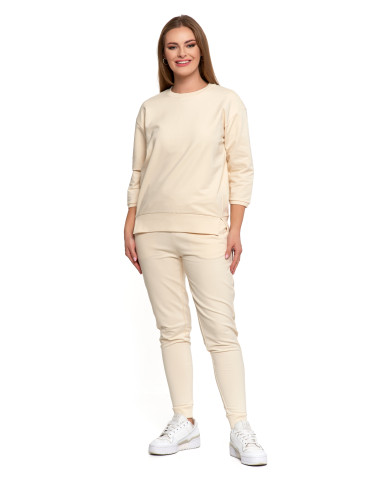 Bluzy - Bluza dresowa damska z rękawem 3/4 i rozcięciem po bokach KREMOWY - produkt 9