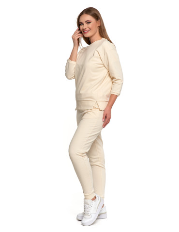 Bluzy - Bluza dresowa damska z rękawem 3/4 i rozcięciem po bokach KREMOWY - produkt 10