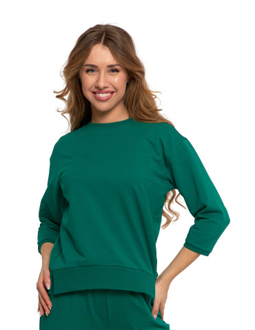 Bluzy - Bluza dresowa damska z rękawem 3/4 i rozcięciem po bokach ZIELONY - produkt 1