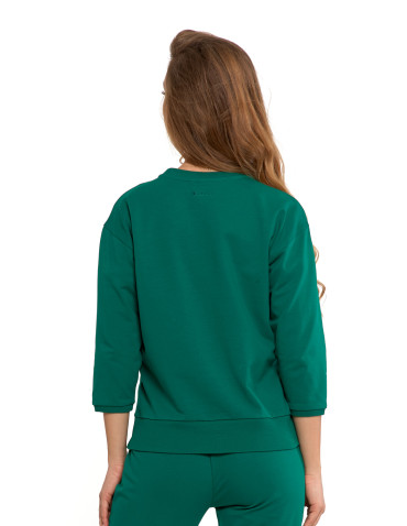 Bluzy - Bluza dresowa damska z rękawem 3/4 i rozcięciem po bokach ZIELONY - produkt 2
