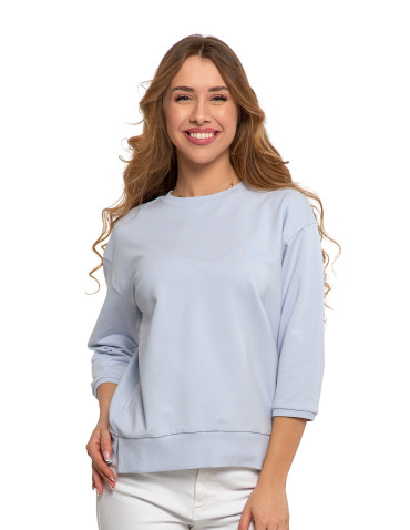 Bluzy - Bluza dresowa damska z rękawem 3/4 i rozcięciem po bokach JASNY NIEBIESKI - produkt 1