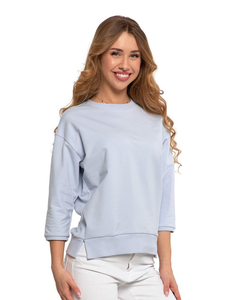 Bluzy - Bluza dresowa damska z rękawem 3/4 i rozcięciem po bokach JASNY NIEBIESKI - produkt moraj.pl 6