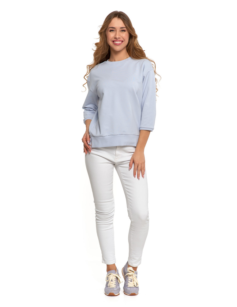 Bluzy - Bluza dresowa damska z rękawem 3/4 i rozcięciem po bokach JASNY NIEBIESKI - produkt moraj.pl 7