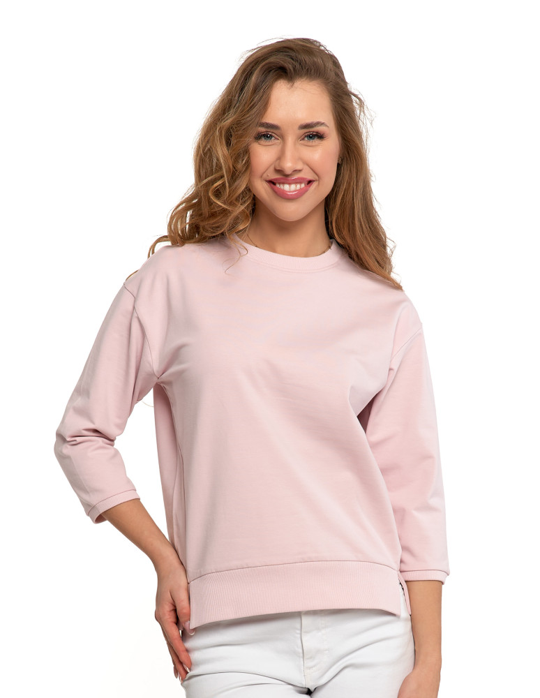 Bluzy - Bluza dresowa damska z rękawem 3/4 i rozcięciem po bokach RÓŻOWY - produkt moraj.pl 1