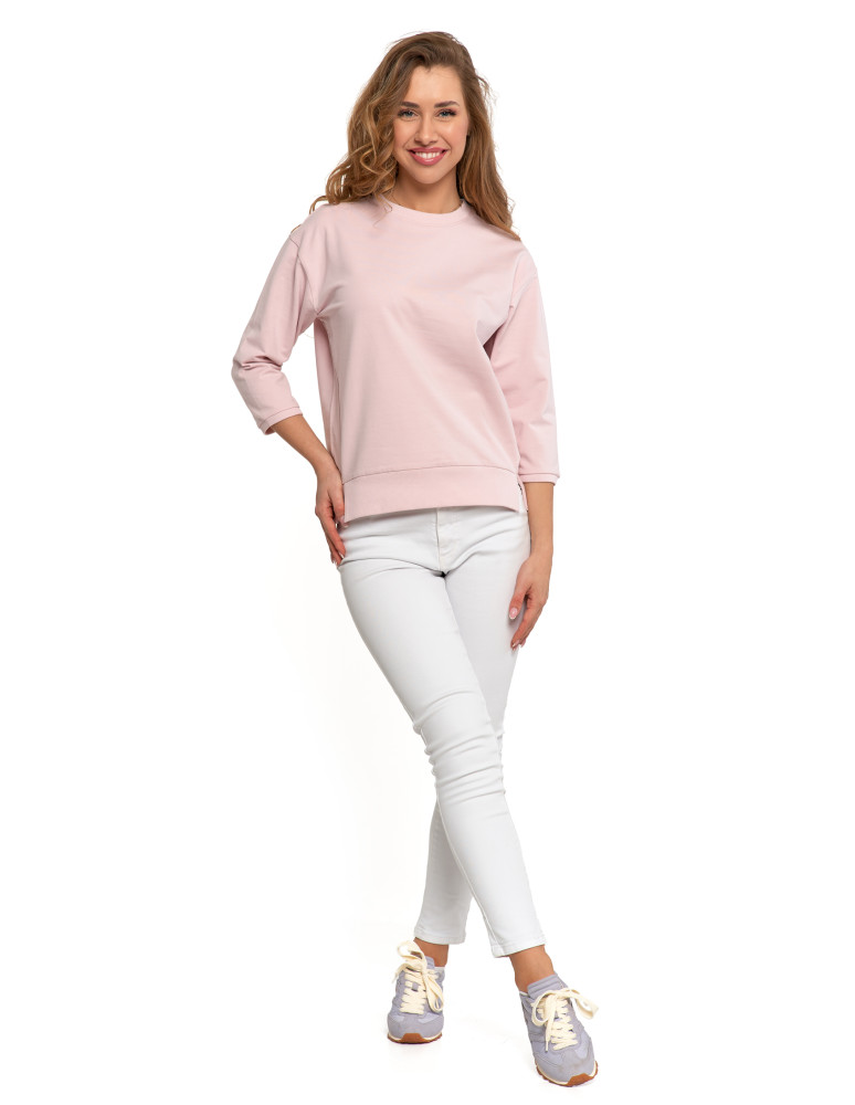 Bluzy - Bluza dresowa damska z rękawem 3/4 i rozcięciem po bokach RÓŻOWY - produkt moraj.pl 10