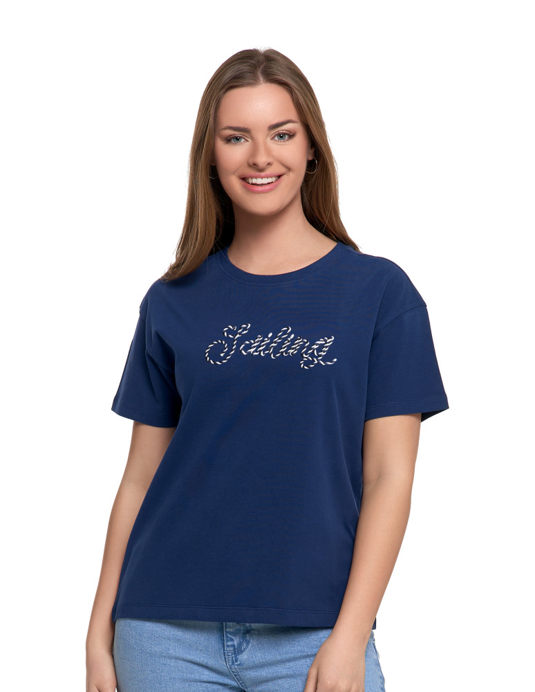 Koszulki i topy - Koszulka damska z krótkim rekawem T-shirt regular GRANATOWY - produkt moraj.pl 1