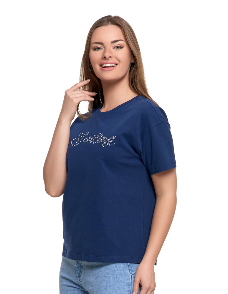 Koszulki i topy - Koszulka damska z krótkim rekawem T-shirt regular GRANATOWY - produkt moraj.pl 4