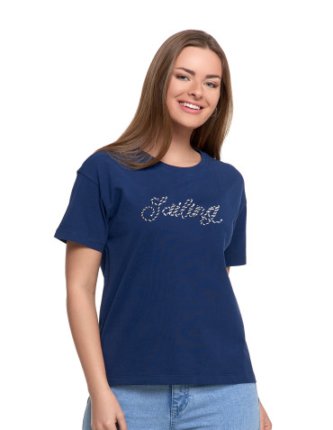 Koszulki i topy - Koszulka damska z krótkim rekawem T-shirt regular GRANATOWY - produkt 5