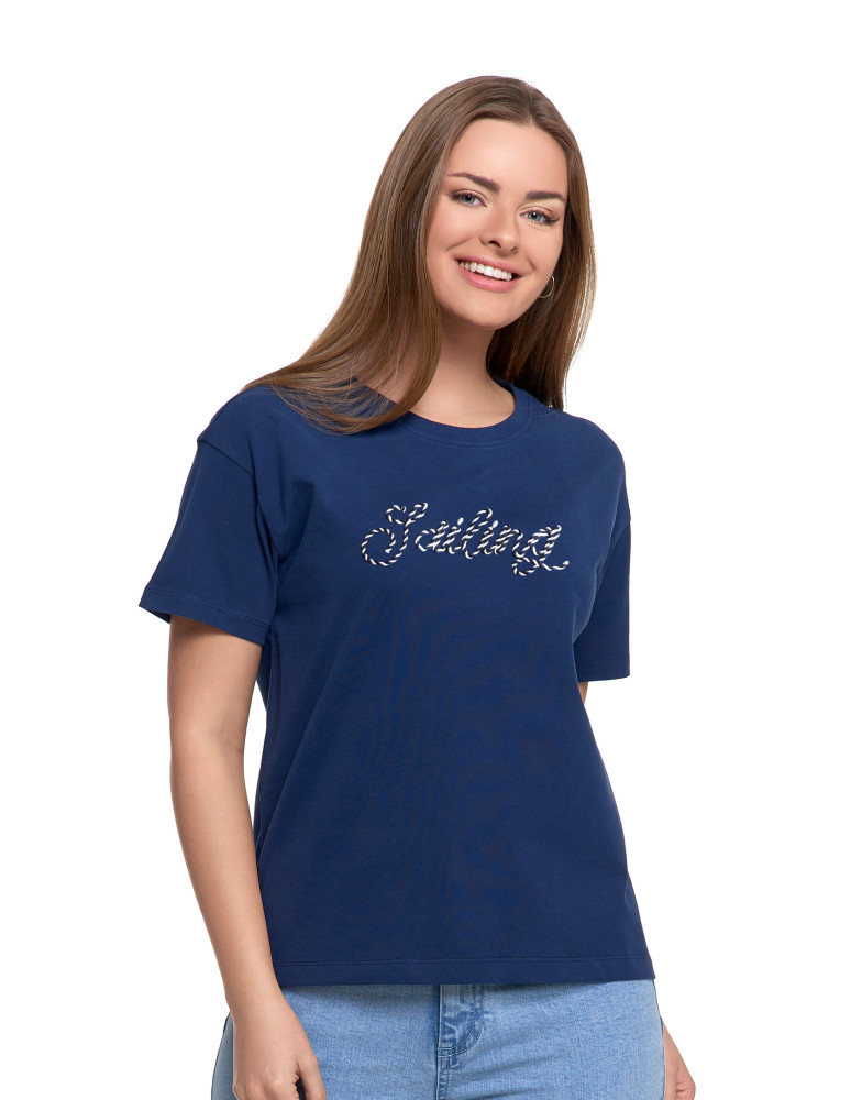 Koszulki i topy - Koszulka damska z krótkim rekawem T-shirt regular GRANATOWY - produkt moraj.pl 5