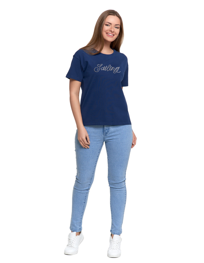 Koszulki i topy - Koszulka damska z krótkim rekawem T-shirt regular GRANATOWY - produkt moraj.pl 6