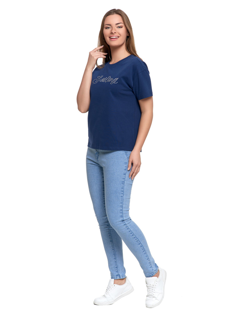 Koszulki i topy - Koszulka damska z krótkim rekawem T-shirt regular GRANATOWY - produkt moraj.pl 7